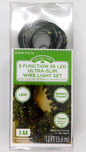 Holiday Time 897017757685 3 Function 36 Led Ultra Slim Wire Light Set Christmas Uses Aa Bat