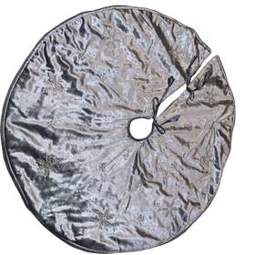 Holiday Time 901634000201 Vintage 45 Inch Silver Blue Velvet Christmas Tree Skirt Beaded Snowflakes Decor
