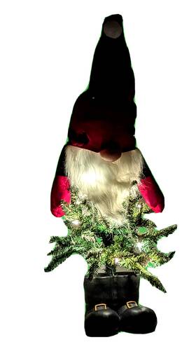 By3-86a Holiday Time Lighted Santa Gnome Tree Door Greeter Large White Clear Lights Christmas Decor