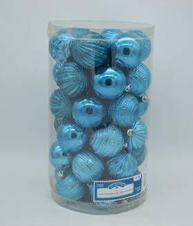 H86083 Holiday Time 41 Pcs Blue Shatterproof Ornaments Glittery And Glossy Christmas