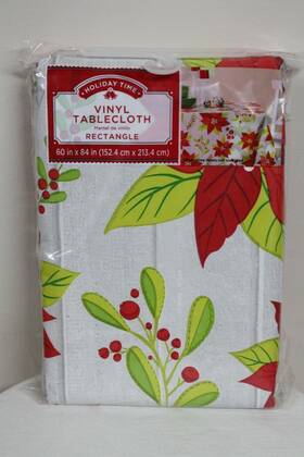 Hd77-040-213-55 Holiday Time Rectangle 60 X 84 Inch Christmas Poinsettias Vinyl Tablecloth