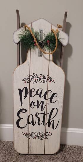 Ig142427-b Holiday Time 33 Inch Christmas Sled Wall Hanging Decoration White Gray Sleigh Peace On Earth