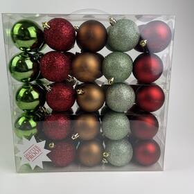 Ig178256 Holiday Time Copper Brown Green Red Shatterproof Christmas Ornaments 50 Count 2.36 Inch