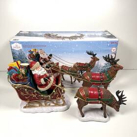 Nm-x21196aa Holiday Time Santa And Reindeer Set - Led Lights 3 Pcs Christmas D Cor Nice
