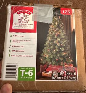 Tg40fh321d01 Holiday Time 4 Ft Pre-lit Indiana Spruce Artificial Christmas Tree With Color-changing Lights
