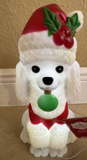 X43011-01240 Holiday Time Poodle Dog Blow Mold In Santa Hat 11 Inch Lighted Led Tabletop Christmas Decoration