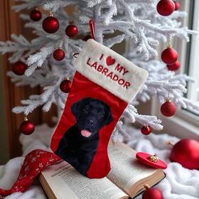 Xs1190w2a Holiday Time I Love My Labrador Red Christmas Stocking Faux Fur Embroidery Black Lab 19 Inch