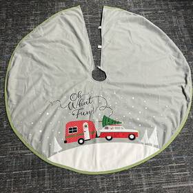 Yng-0719 Holiday Time Christmas Tree Skirt Fleece Camping Oh What Fun Camper 48 Inch Trailer Rv Glaming