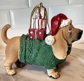 34244012 Holiday Village Christmas Hound Dog Ornament Green Sweater Pet Gift Nwt