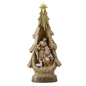 F3471 Holy Family Nativity Rejoice Christmas Tree Shape Holiday Home Decor 16 1/2 In
