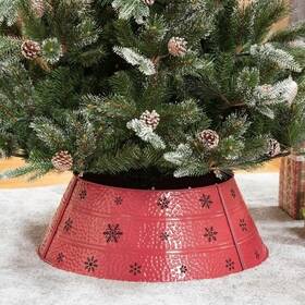 Homcom 196393062845 26 Inch Metal Christmas Tree Collar Red
