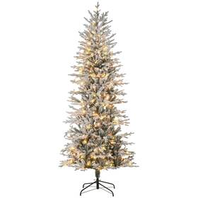 Homcom 196393239148 7.5ft Flocked Christmas Tree Pre Lit With Snow Branches Warm Yellow Clea