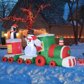 Homcom 842525191999 Christmas Inflatable Train 11ft Santa Snowman Led Light Up Outdoor Decoration