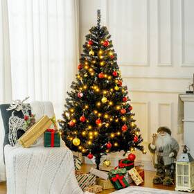 Homcom Us830-254v80bk0141 6ft Prelit Christmas Tree Artificial Xmas Metal Stand Black