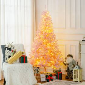 Us830-254v80pk0146 Homcom 6ft Prelit Artificial Christmas Xmas Tree White Led 1000 Tip Pink