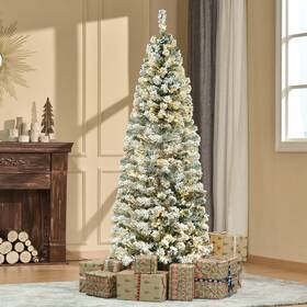 Us830-374v810146 Homcom 6ft Pre-lit Led Snow Flocked Slim Artificial Christmas Tree With 462 Tips