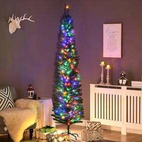 Us830-755v81gn0146 Homcom 7ft Pencil Prelit Artificial Christmas Tree With Colorful Led Lights