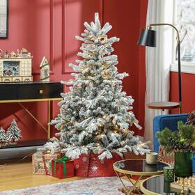 Homcom Us830-897v80gn0141 6 Foot Artificial Snow Flocked Christmas Tree With Led Lights