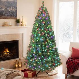 Us83c-100v80gn0146 Homcom 6ft Christmas Tree With Rgb Dynamic Led Remote Hinged Xmas
