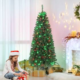 Us83c-128v80gn0146 Homcom 5ft Christmas Tree With Synchronized Leds Hinged Slim Fir
