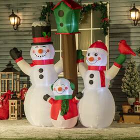 Us844-607v80mx0146 Homcom 7ft Inflatable Christmas Snowman Family With Bird And Birdhouse