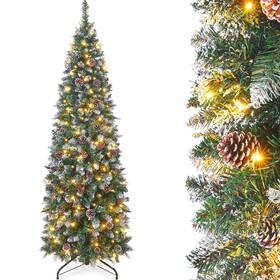 Ua89-a Homde New 6ft Pre-lit Christmas Tree With Artificial Flocked Snow Pinecones And