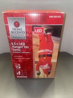 1000050053 Home Accents 6.5 Ft Realistic Hangin On Santa Led Airblown Inflatable Christmas