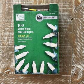 1002482579 Home Accents 100 Warm White Mini Led Lights 2x Super Bright Steady Lit Christmas
