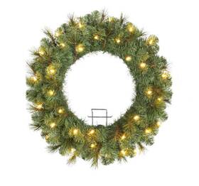 1003173291 Home Accents 30 Inch Pre-lit Wesley Long Needle Pine Christmas Wreath Warm White Led Lights