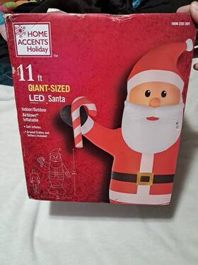 1006232301 Home Accents New 11ft Holiday Time Inflatable Led Santa With Candy Cane Christmas Decoration