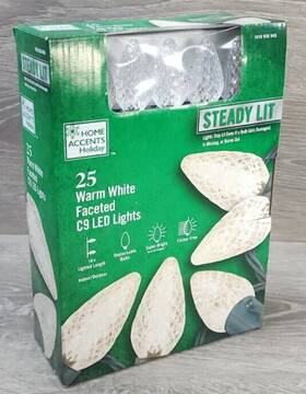 24rt3702415sw Home Accents New Steady Lit 25 Warm White C9 C-9 Faceted Led Light Set Christmas