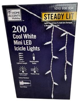 Home Accents Holiday 029944604013 Icicle Lights Christmas White Mini Led Outdoor Steady Lit