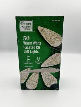 1011095990 Home Accents Holiday 029944607731 50 Warm White Faceted C6 Led String Lights Christmas