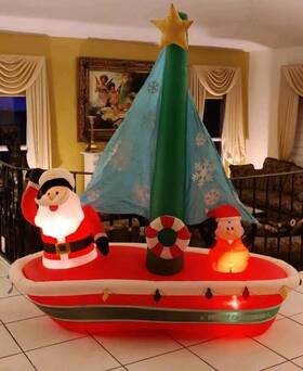Home Accents Holiday 086786373354 Gemmy 7 Ft Led Christmas Santa And Sailboat Scene Airblown Inflatable