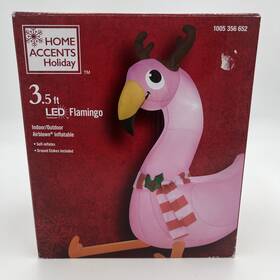 Home Accents Holiday 191245176022 3.5 Ft Led Flamingo Christmas Inflatable W Antlers And Scarf
