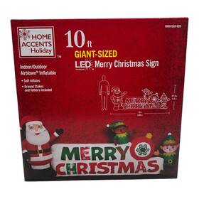Home Accents Holiday 191245822202 Merry Christmas Sign Led Airblown Inflatable 10ft Wide Santa Elf Elves Ornament