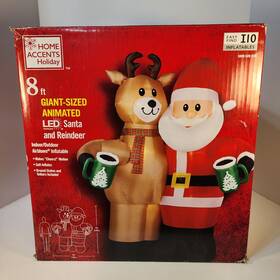 Home Accents Holiday 191245826675 Santa And Reindeer Cheers 8ft Animated Christmas Inflatable