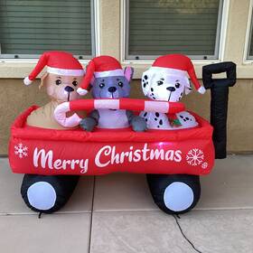 Home Accents Holiday 191245839460 Christmas Puppy Wagon 5 Led Inflatable - Dalmatian Frenchie Tested