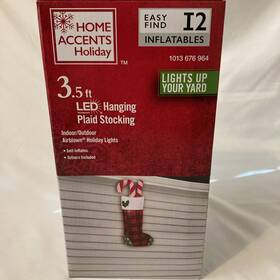 1013 Home Accents Holiday 191245869283 Hanging Plaid Stocking 3.5 Ft Inflatable Christmas Airblown Led