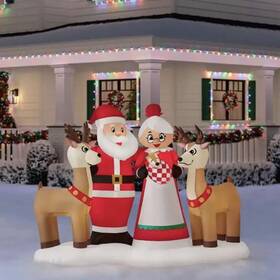 23gm83010 Home Accents Holiday 7.5 Ft. Led Santa Mrs. Claus Reindeer Christmas Inflatable