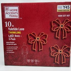23le11070 Home Accents Holiday Christmas 10 Inch Twinkling Led Bows 3-pack Indoor Outdoor 318 Leds