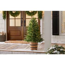 Home Accents Holiday 313111599555 4 Ft. Pre-lit Led Fraser Fir Artificial Christmas Tree In Whiskey Barrel Pot
