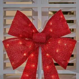 Home Accents Holiday 705353027970 24 Inch Yuletide Lane Led Red Tinsel Bow Yard Decoration Christmas
