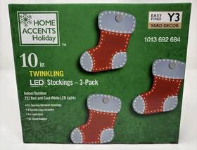 Home Accents Holiday 705353303593 10 Inch 3-pack Twinkling Led Stockings Christmas Decoration Nib