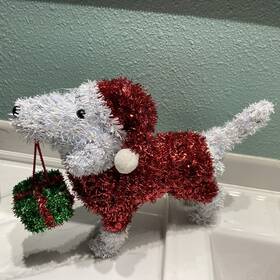 Home Accents Holiday 840167306795 Christmas Dog Decor Indoor/outdoor Tinsel With Santa Hat And Package
