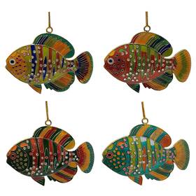 U026-4967-td Home And Holiday Shops Siamese Fighting Fish Betta Cloisonne Metal Christmas Ornament Set 4 Multi Color