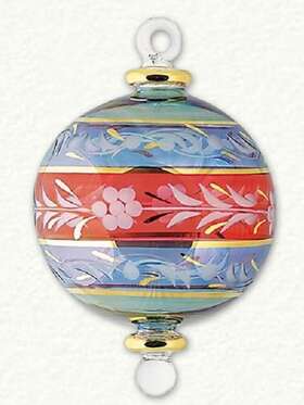 U039-o847-td Home And Holiday Shops Multicolored Floral Etched Ball Egyptian Glass Christmas Ornament Made In Egypt