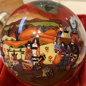U185-lv103-td Home And Holiday Shops Lawrence Vargas Cowboy Storyteller Reverse Painted Glass Christmas Ornament Rare