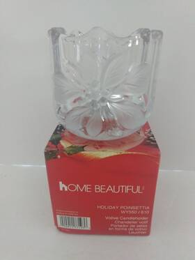 Home Beautiful 020911771936 Crystal Votive Candle Holder Christmas Poinsettia -by