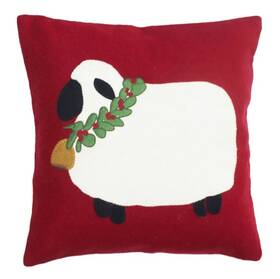 Pl784202 Home Collections By Raghu Primitive Christmas Sheep Wool Felt Pillow 14 Inch X14 New